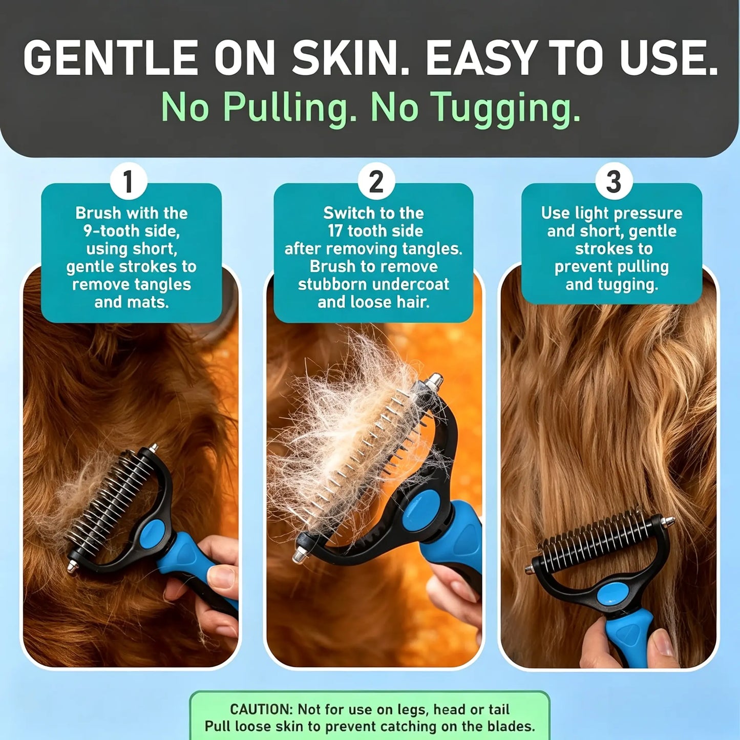 Pet Grooming Rake - Double-Sided Deshedding Dematting Undercoat Tool, Extra-Wide Fur Grooming Brush for Long-Haired Dogs & Cats, Reduces Shedding 95%