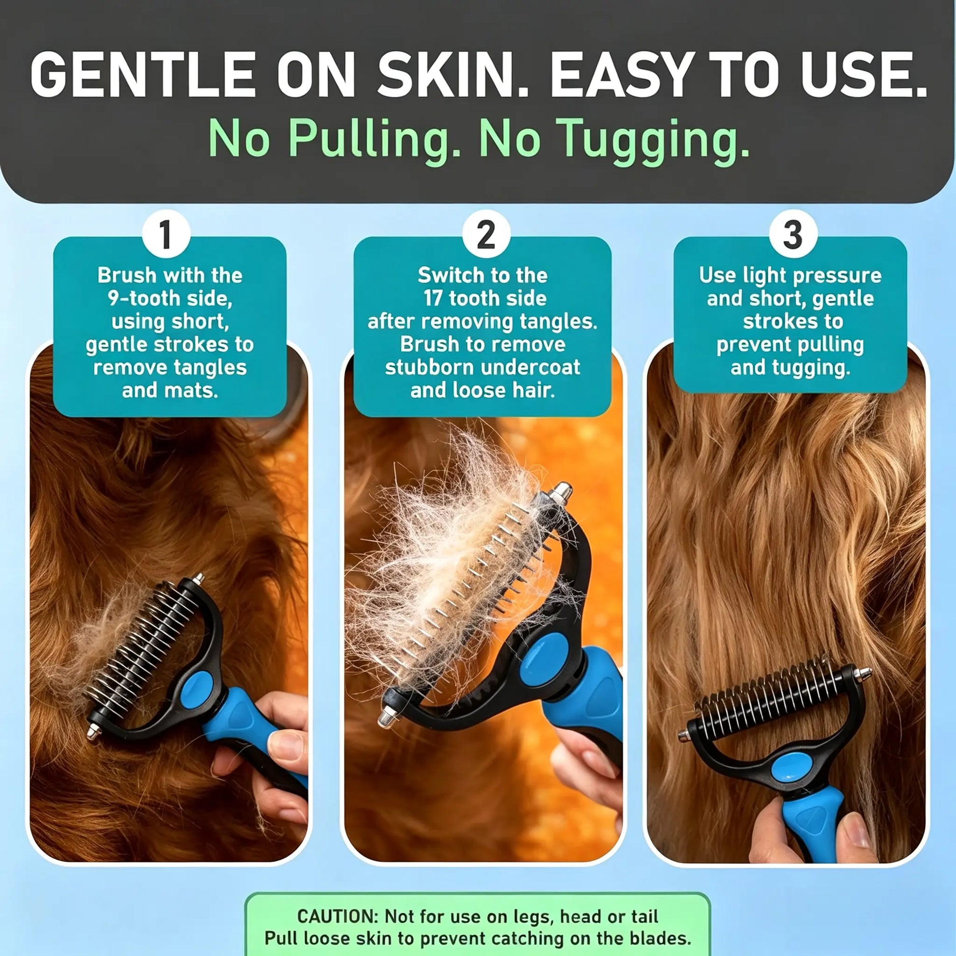 Pet Grooming Rake - Double-Sided Deshedding Dematting Undercoat Tool, Extra-Wide Fur Grooming Brush for Long-Haired Dogs & Cats, Reduces Shedding 95%