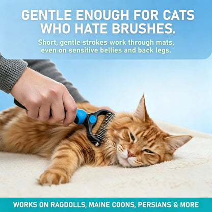 Pet Grooming Rake - Double-Sided Deshedding Dematting Undercoat Tool, Extra-Wide Fur Grooming Brush for Long-Haired Dogs & Cats, Reduces Shedding 95%