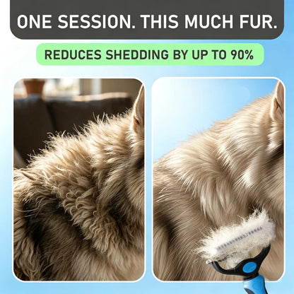 Pet Grooming Rake - Double-Sided Deshedding Dematting Undercoat Tool, Extra-Wide Fur Grooming Brush for Long-Haired Dogs & Cats, Reduces Shedding 95%