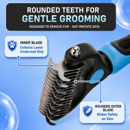 Pet Grooming Rake - Double-Sided Deshedding Dematting Undercoat Tool, Extra-Wide Fur Grooming Brush for Long-Haired Dogs & Cats, Reduces Shedding 95%